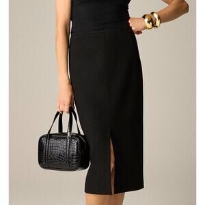 J.Crew Petite Pencil Midi Skirt SZ 4P Black Four Season Stretch  Front Slit